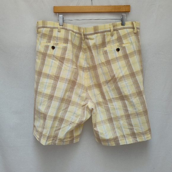 Haggar men's plaid yellow shorts cotton summer boat casual preppy 42 pastel - Picture 5 of 10